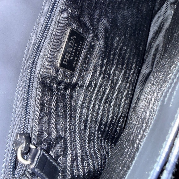 Prada Black and Green Leather and Nylon Shoulder Bag